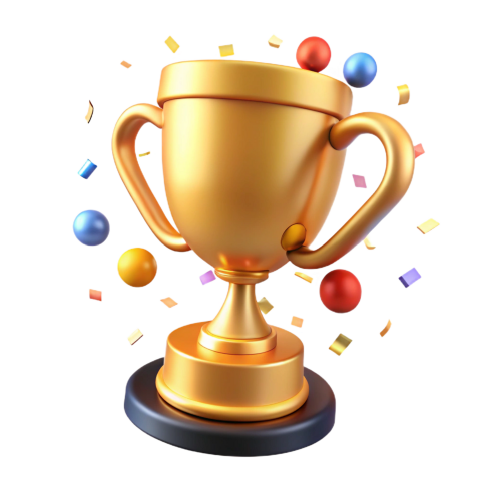 Celebrating Victory Golden Trophy with Confetti png