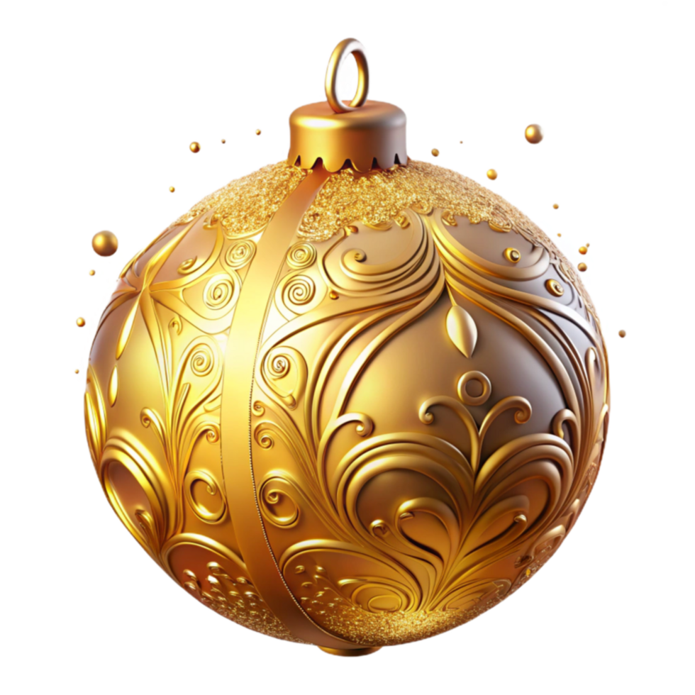 Ornate Golden Christmas Ornament 3D Render png