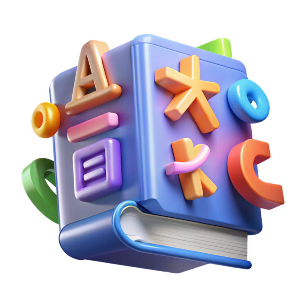 Colorful 3D Book with Letters and Symbols Learning Resources png