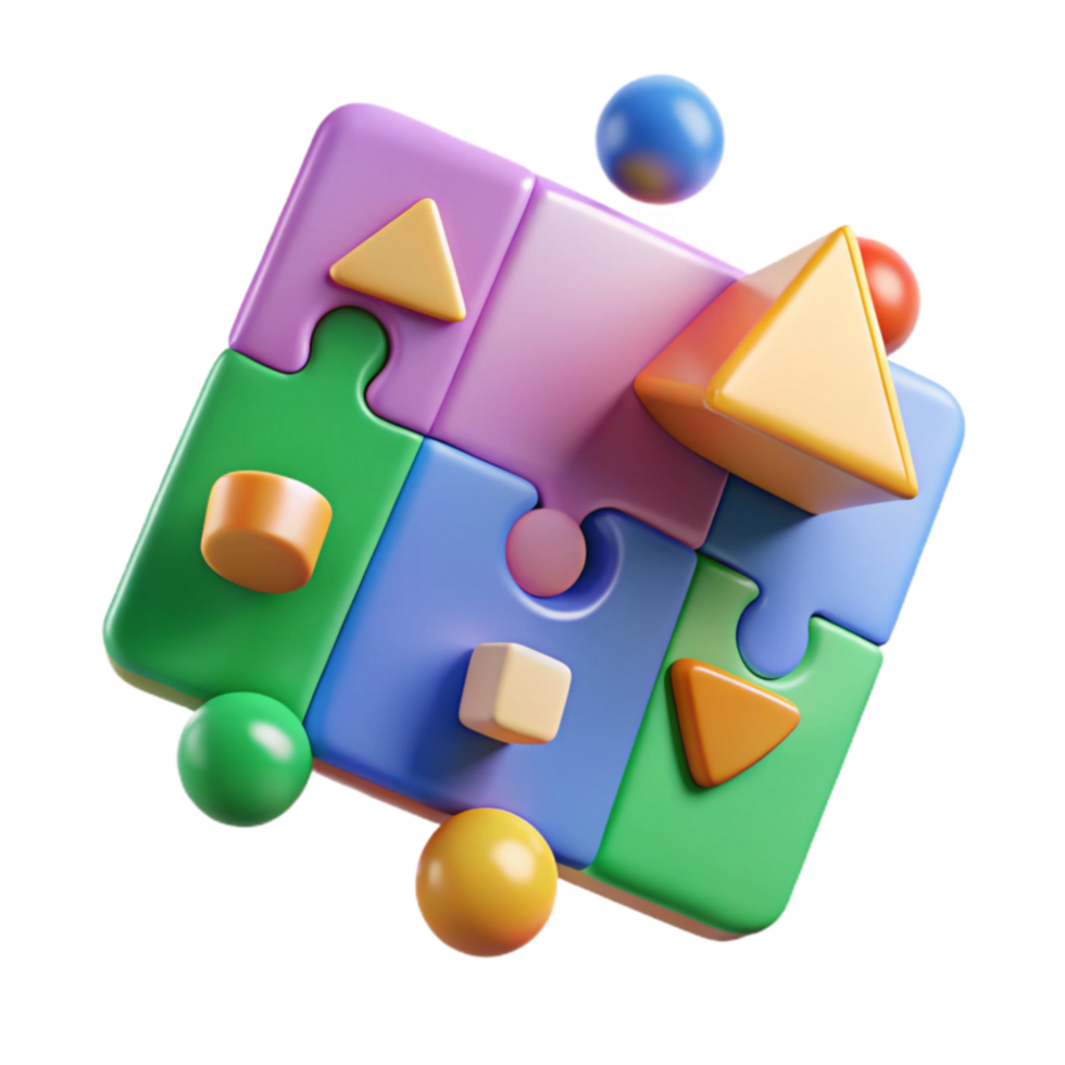 Colorful Puzzle Pieces and Shapes A 3D Rendering png