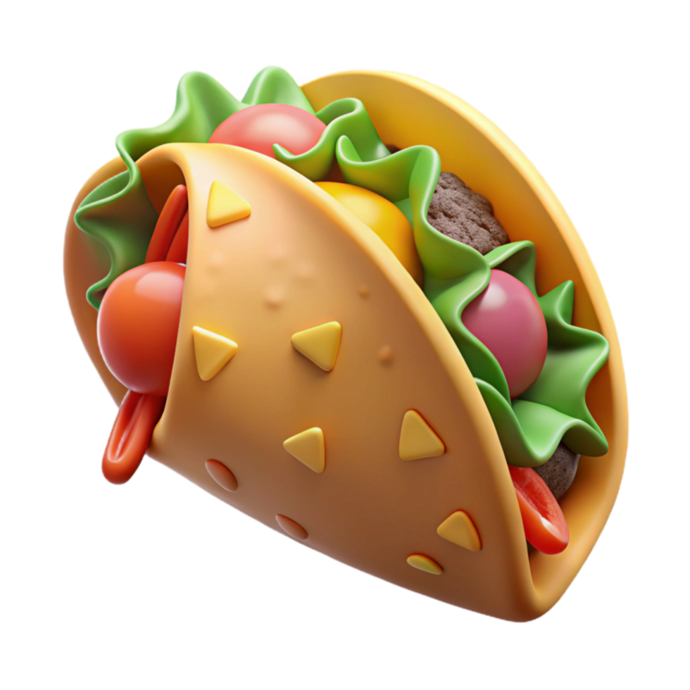 Cartoon Taco with Toppings 3D Render of Delicious Fast Food png