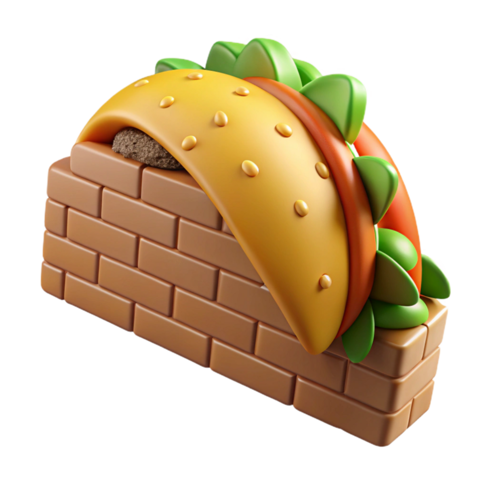 Taco on Brick Wall 3D Render of Food and Construction png