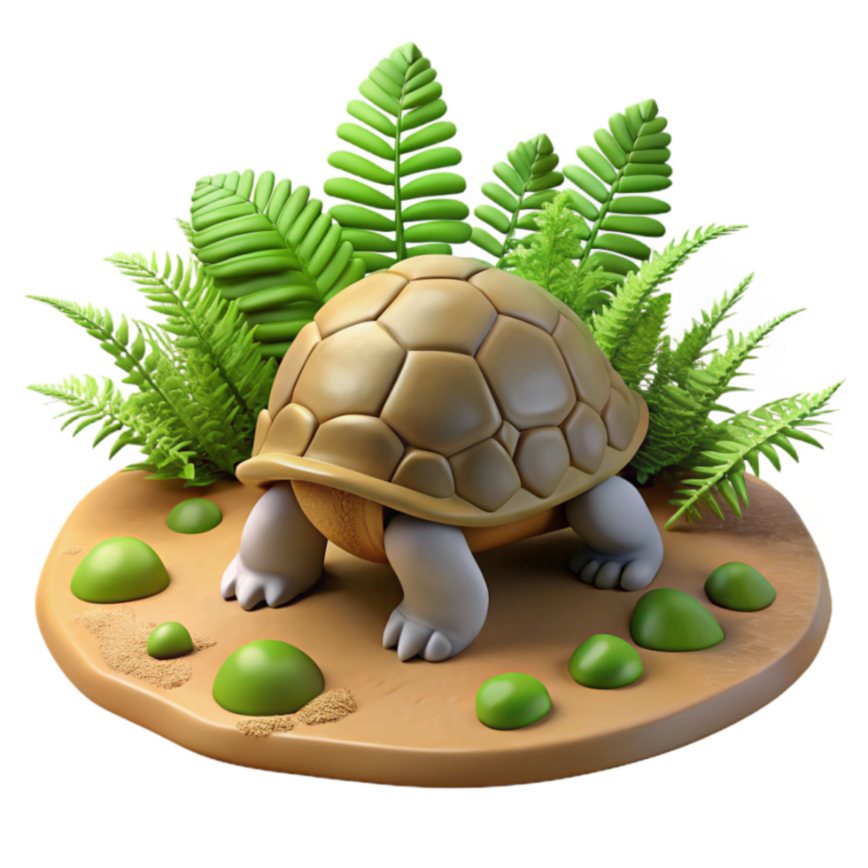 Cute Tortoise in Tropical Setting 3D Render png