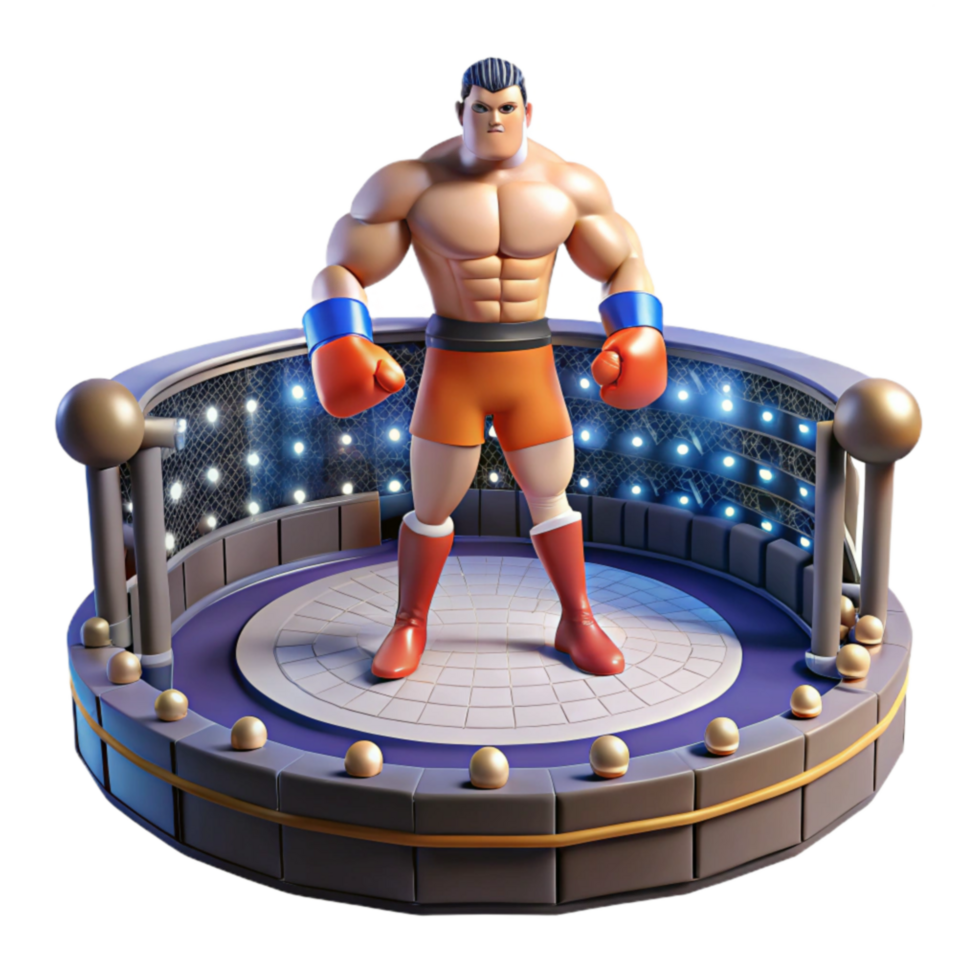 3D Render Boxer in Championship Boxing Ring png