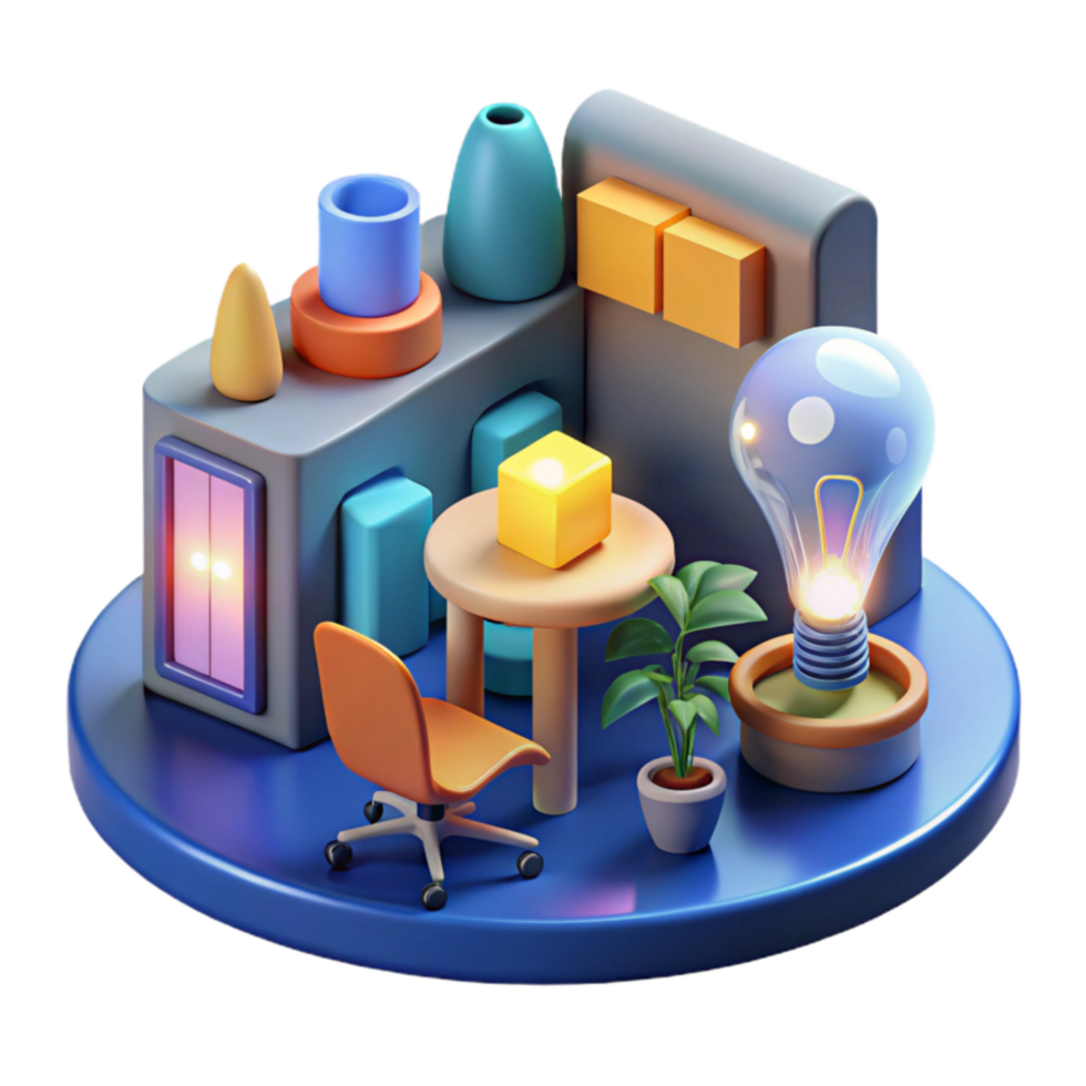 Creative Workspace 3D Render of Modern Office Design with Ideas png