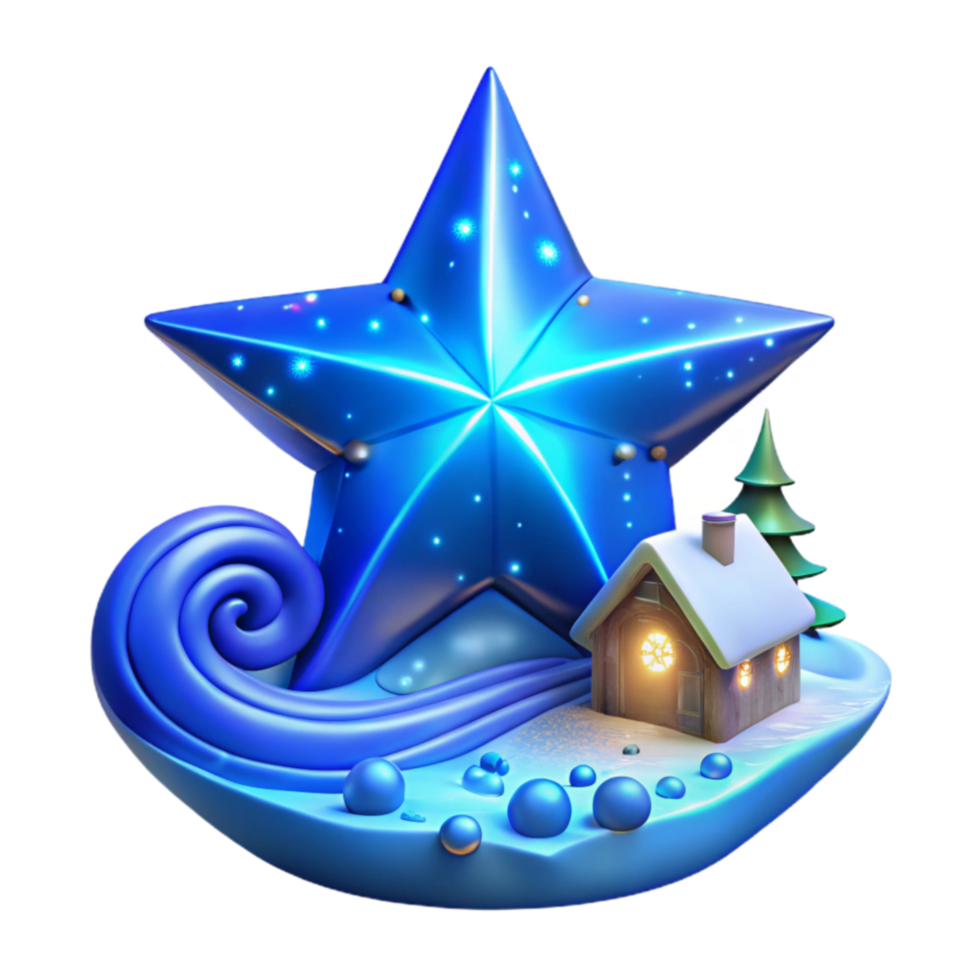 Winter Wonderland Starlit Night, Cozy Cottage, and Rolling Waves png