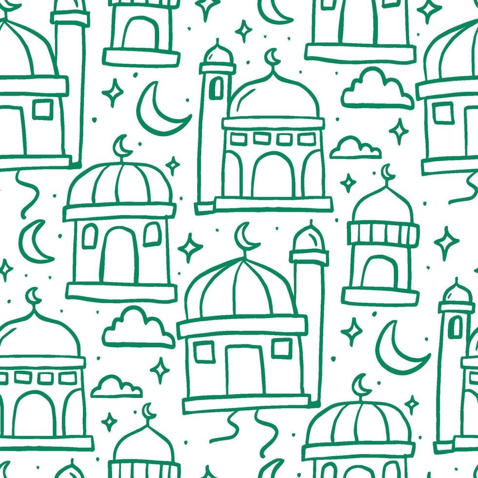 A joyful doodle pattern showcasing domes and mosques in vibrant Ramadan aesthetics. vector