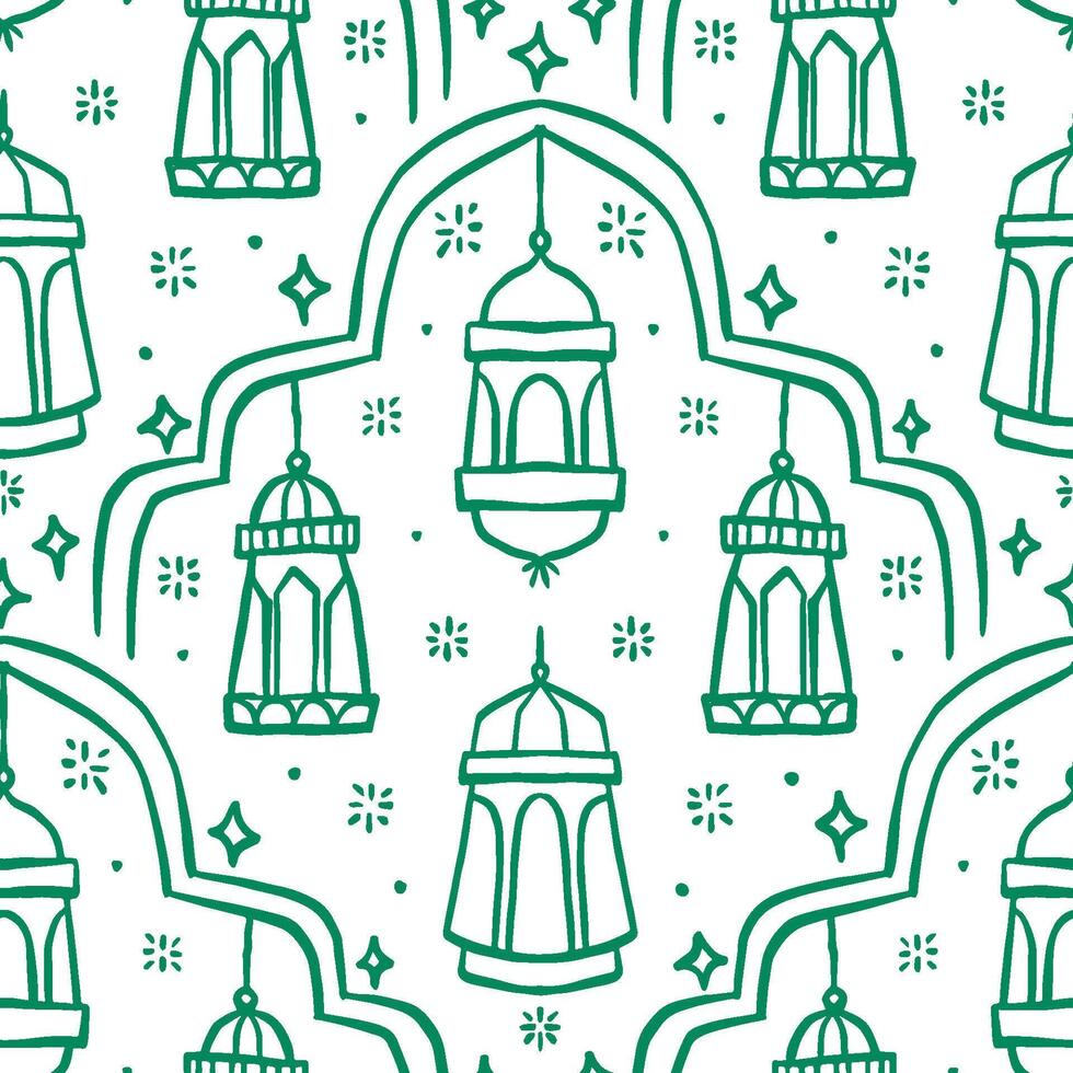 A creative doodle pattern of lanterns in arch frames, showcasing a joyful Ramadan spirit. vector