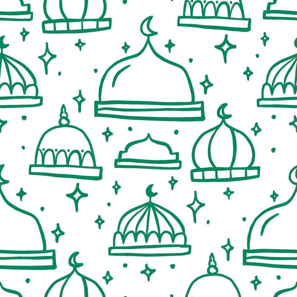 A charming doodle pattern featuring lanterns and palm trees, evoking Ramadan traditions. vector