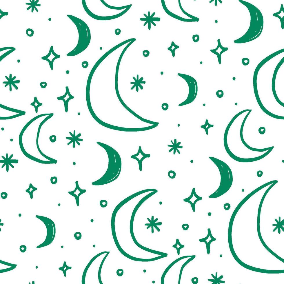 A serene doodle pattern of crescent moons and stars, perfect for Ramadan designs. vector