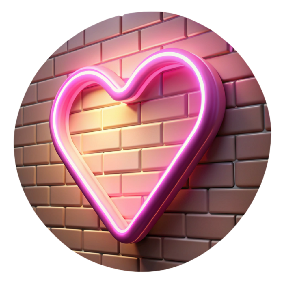 Pink Neon Heart on Brick Wall png