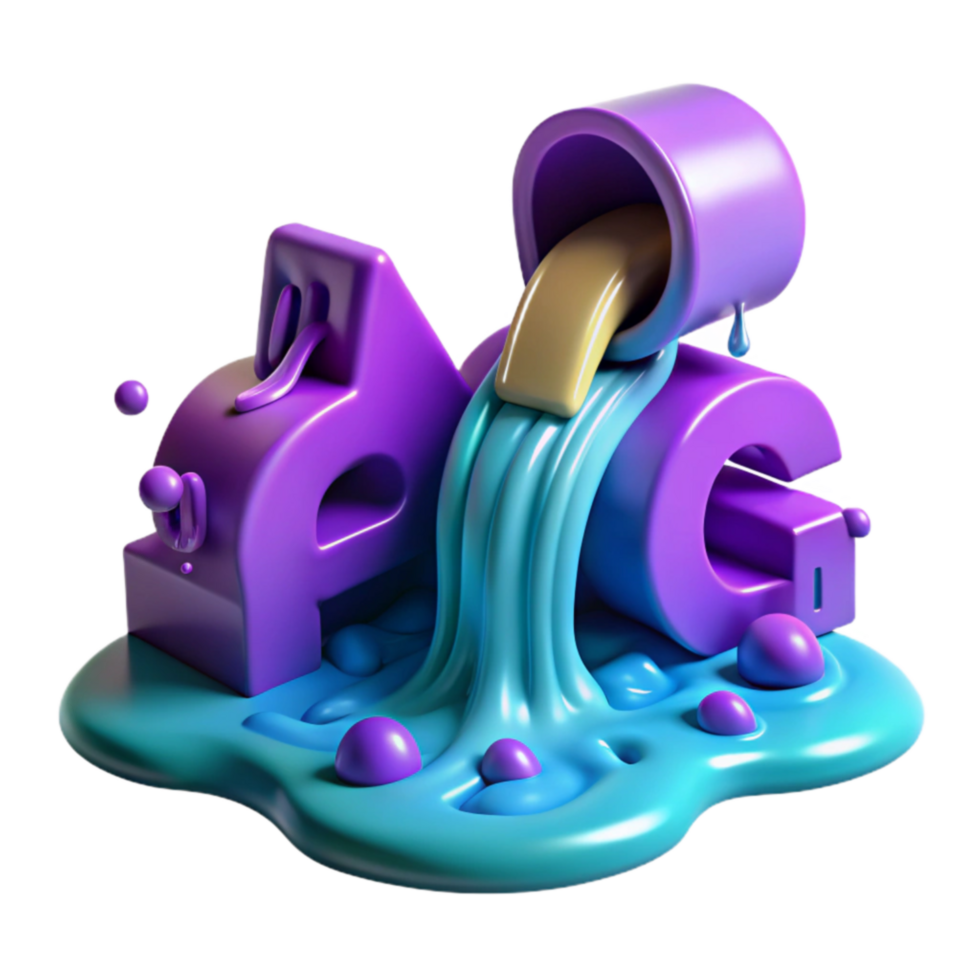 3D Render Abstract Colorful Liquid Pouring Over Letters png