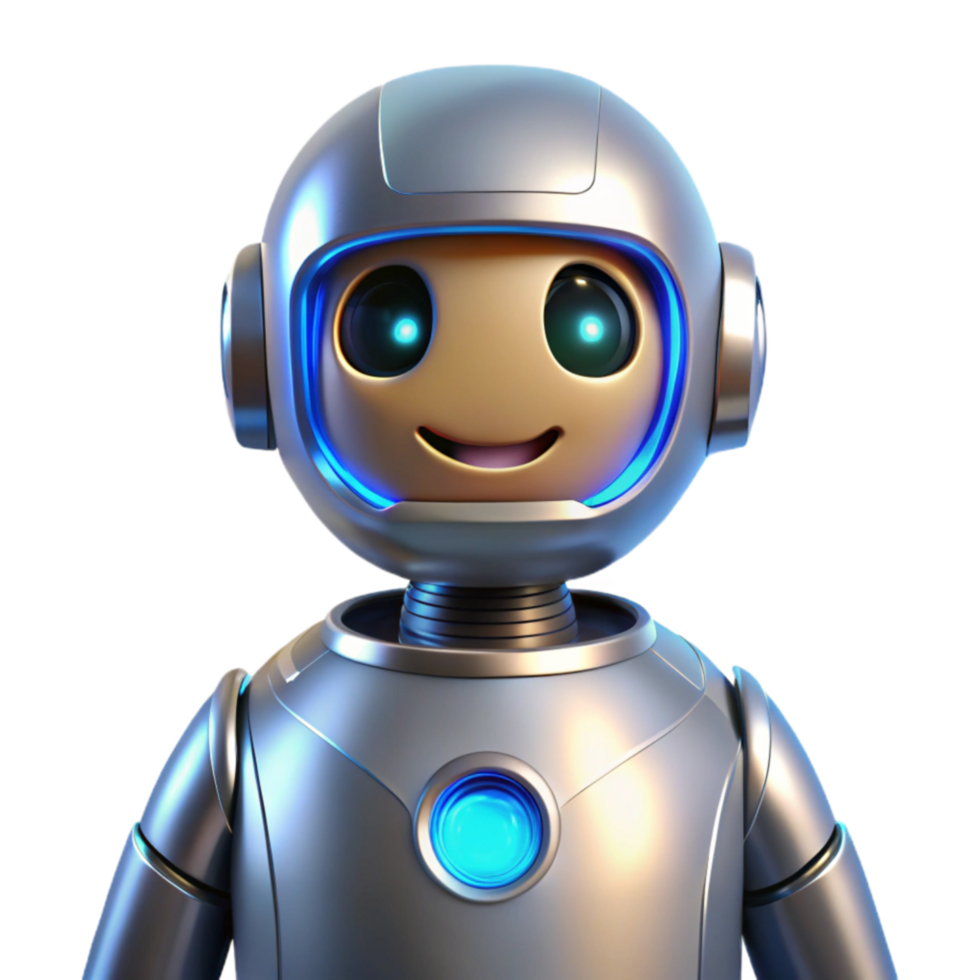Friendly Robot AI, Animation, 3D Model, Futuristic Design, Cute, Technology, Digital Art, Character, Science Fiction, Happy png