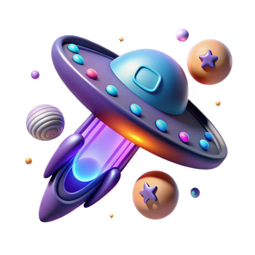 Cosmic Spaceship Adventure 3D Render of UFO png