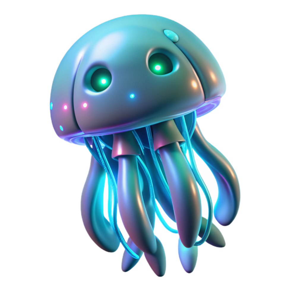 Neon Jellyfish Robot 3D Render of Futuristic Aquatic Bot png