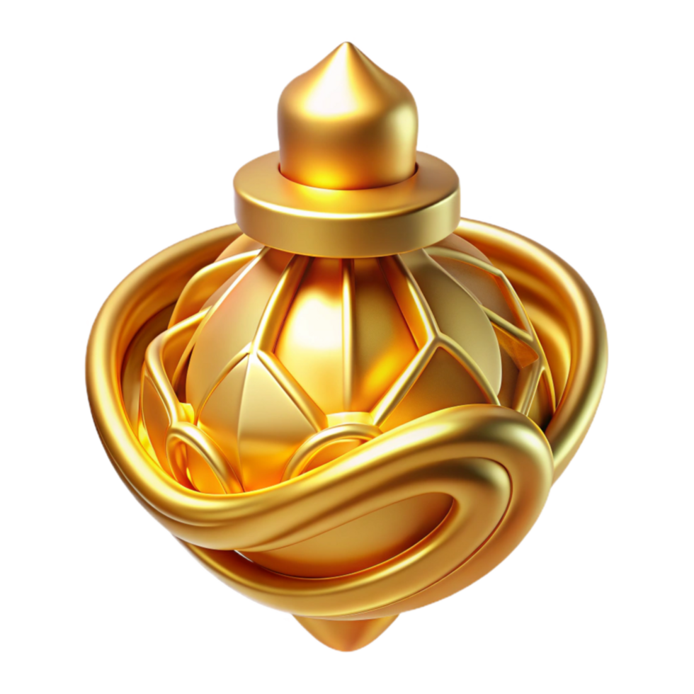 Golden Ornate Sphere with Swirling Base 3D Render png