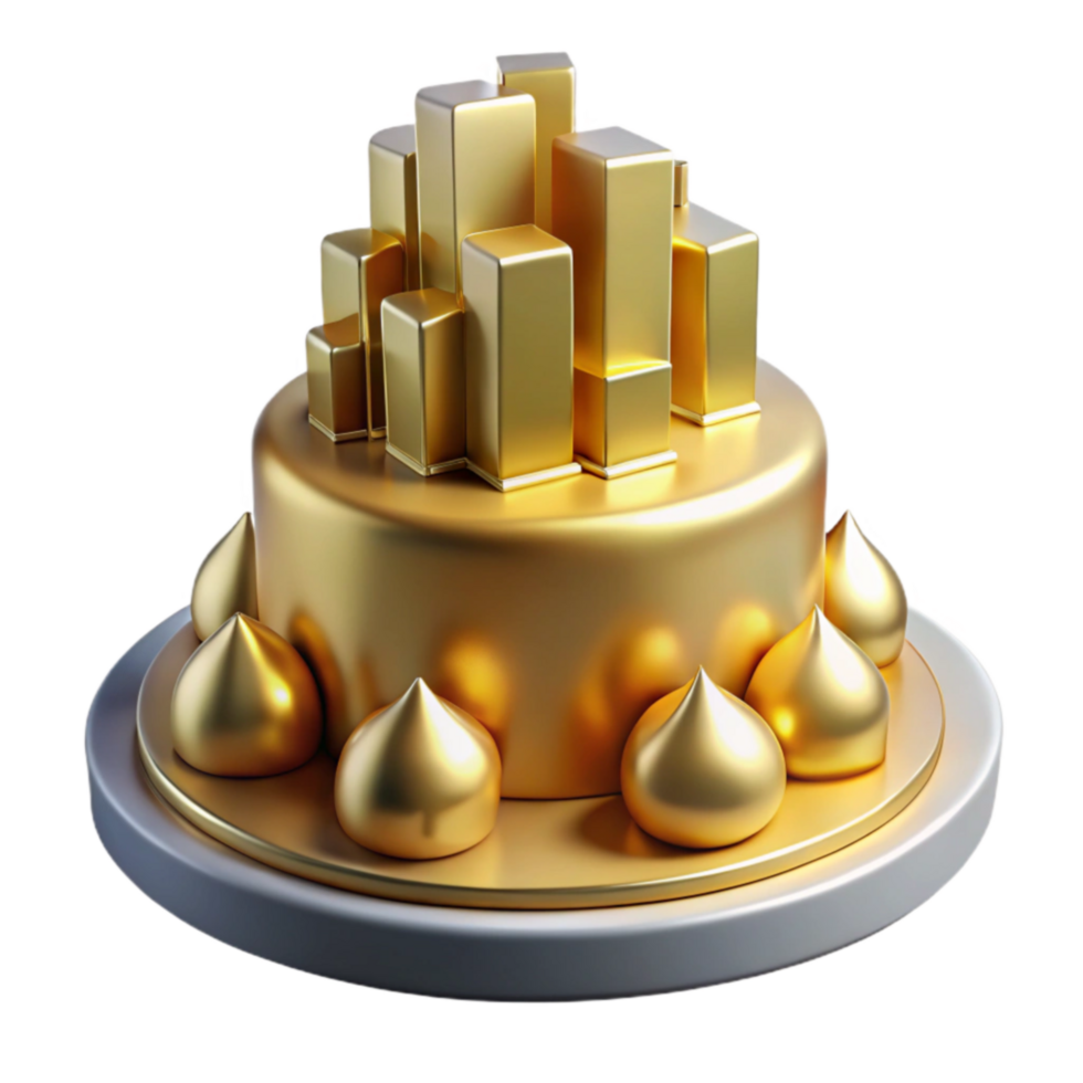 Golden Cityscape Cake A 3D Render of an Architectural Sweet Treat png