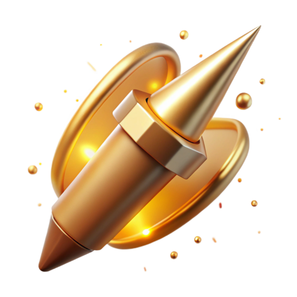 Golden Rocket Design 3D Render of Futuristic Object png