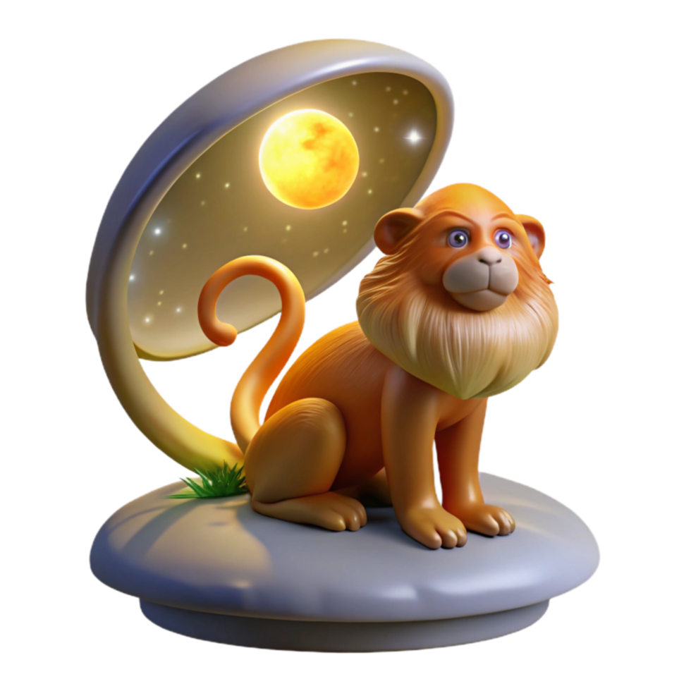 3D Render Monkey Under Illuminated Moon png
