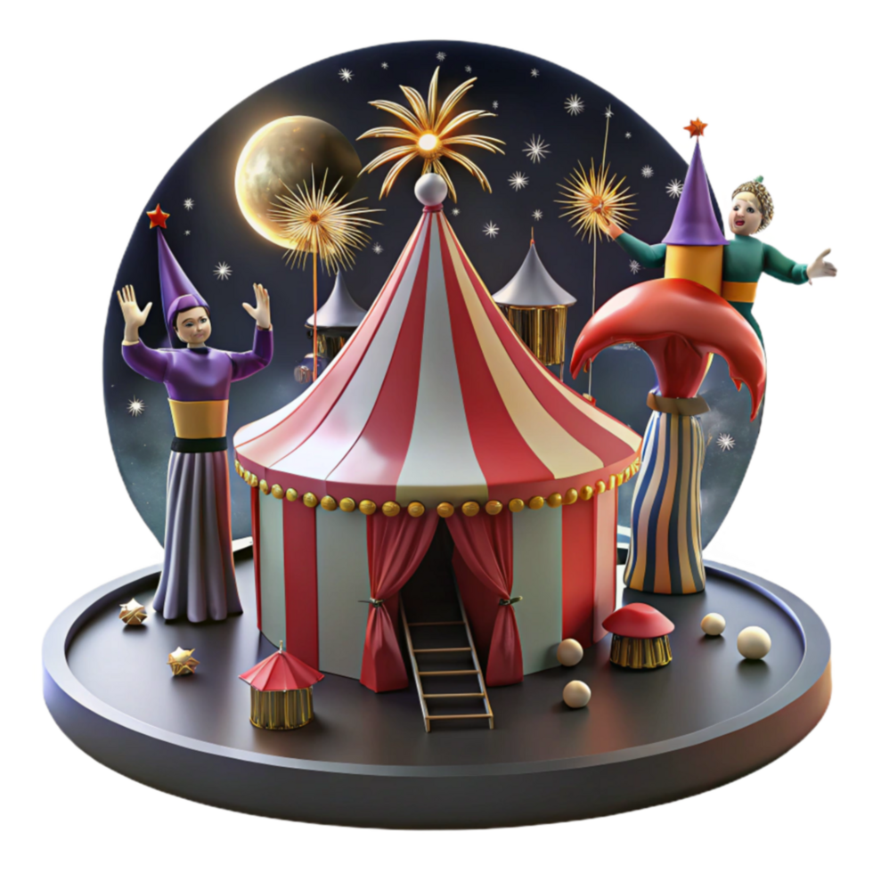 Circus Fantasy Nighttime Spectacle with Fireworks png
