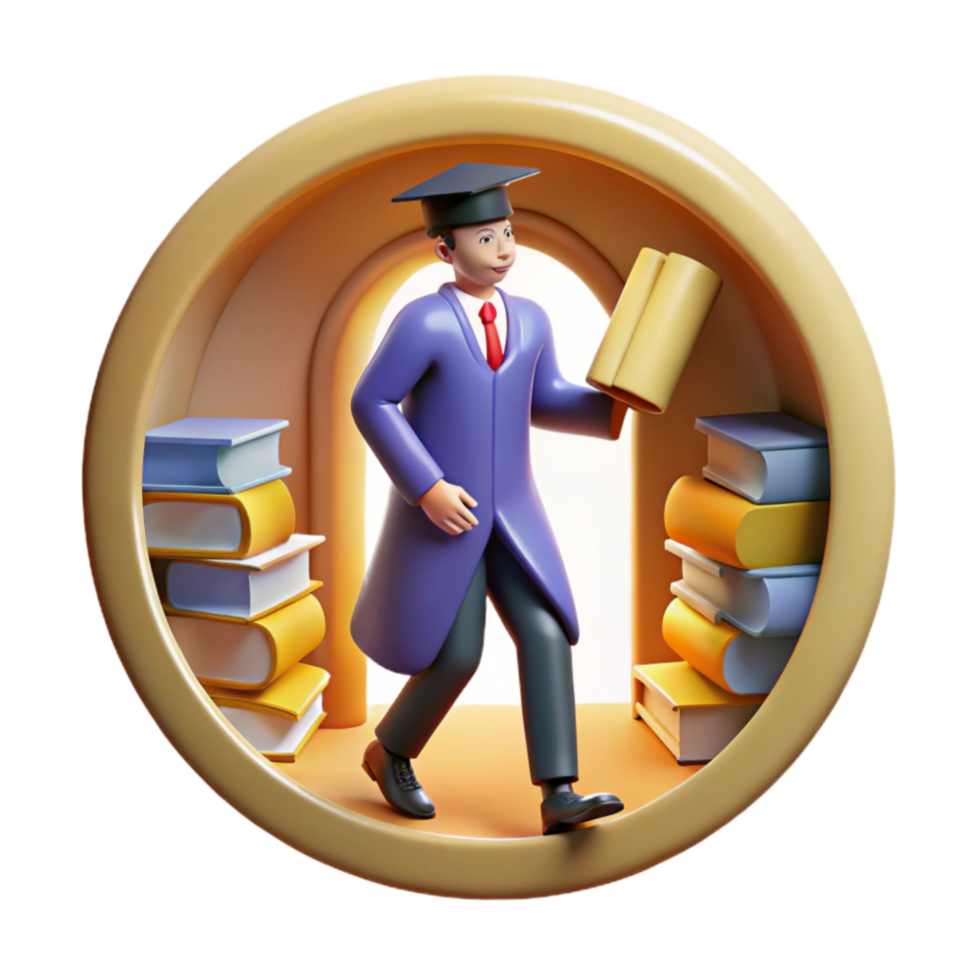 Graduate Walking Through Books Education and Learning Success png