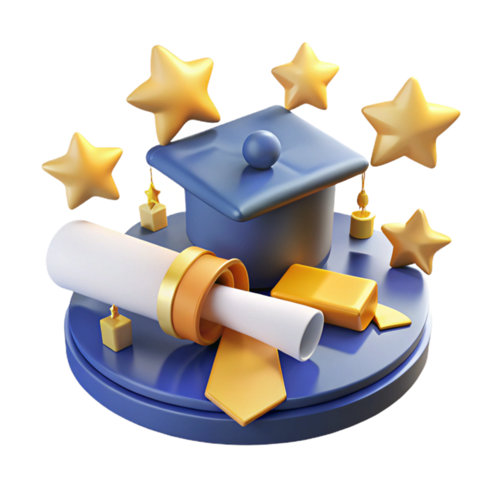 Academic Achievement Graduation Cap, Diploma, and Stars png