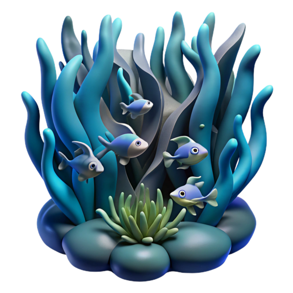 Underwater Scene Colorful Fish and Seaweed png