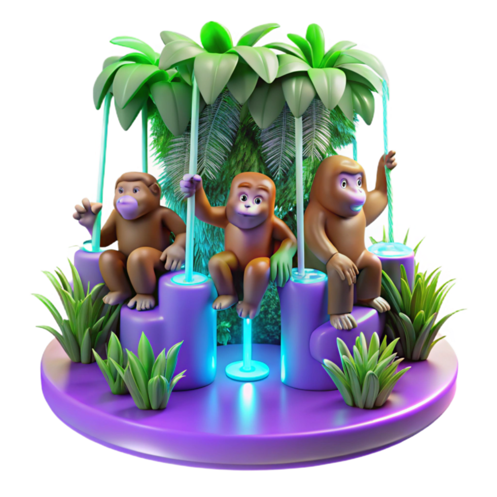 Jungle Monkey Carousel 3D Render of Primates on a Tropical Ride png