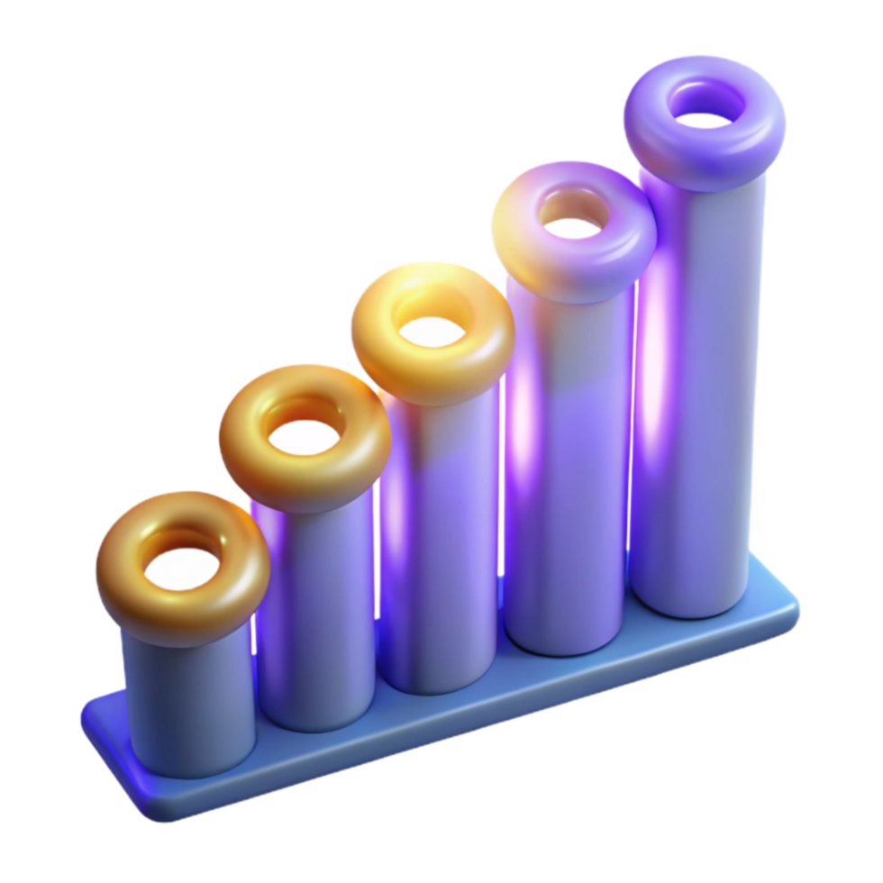 Ascending 3D Bar Chart Growth, Progress, and Data Visualization png