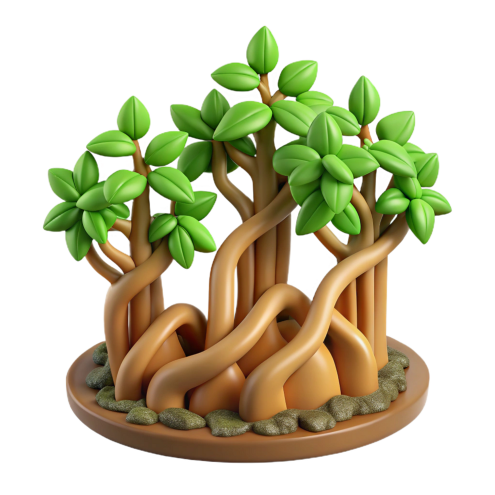 Intertwined Trees 3D Render of Lush Foliage and Intricate Roots png