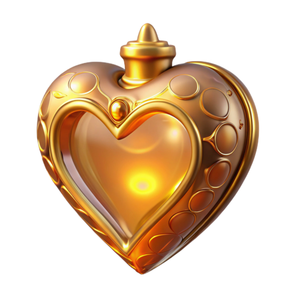 Golden Heart-Shaped Orb Glowing Jewel with Intricate Design png
