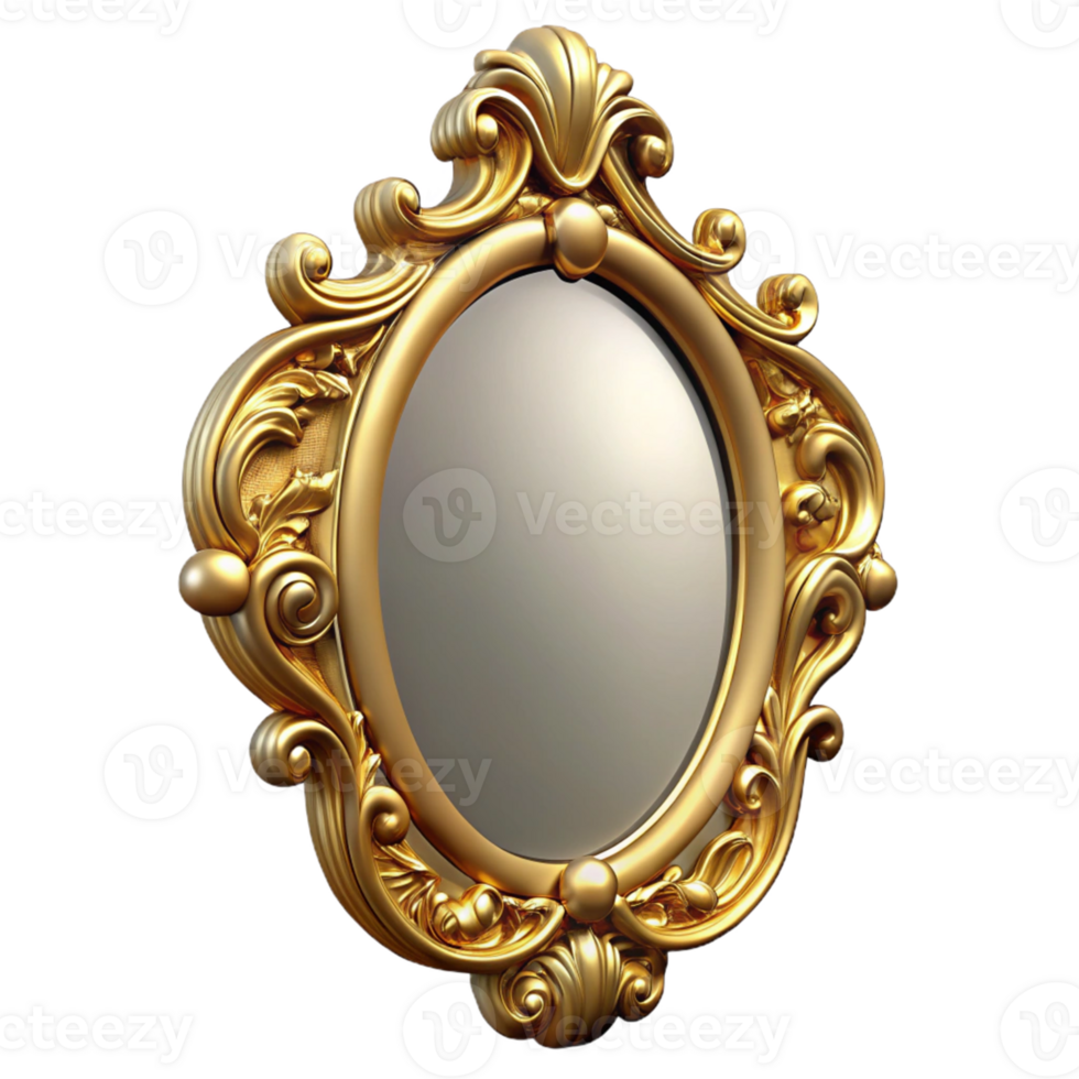 Ornate Gold Mirror 3D Render png