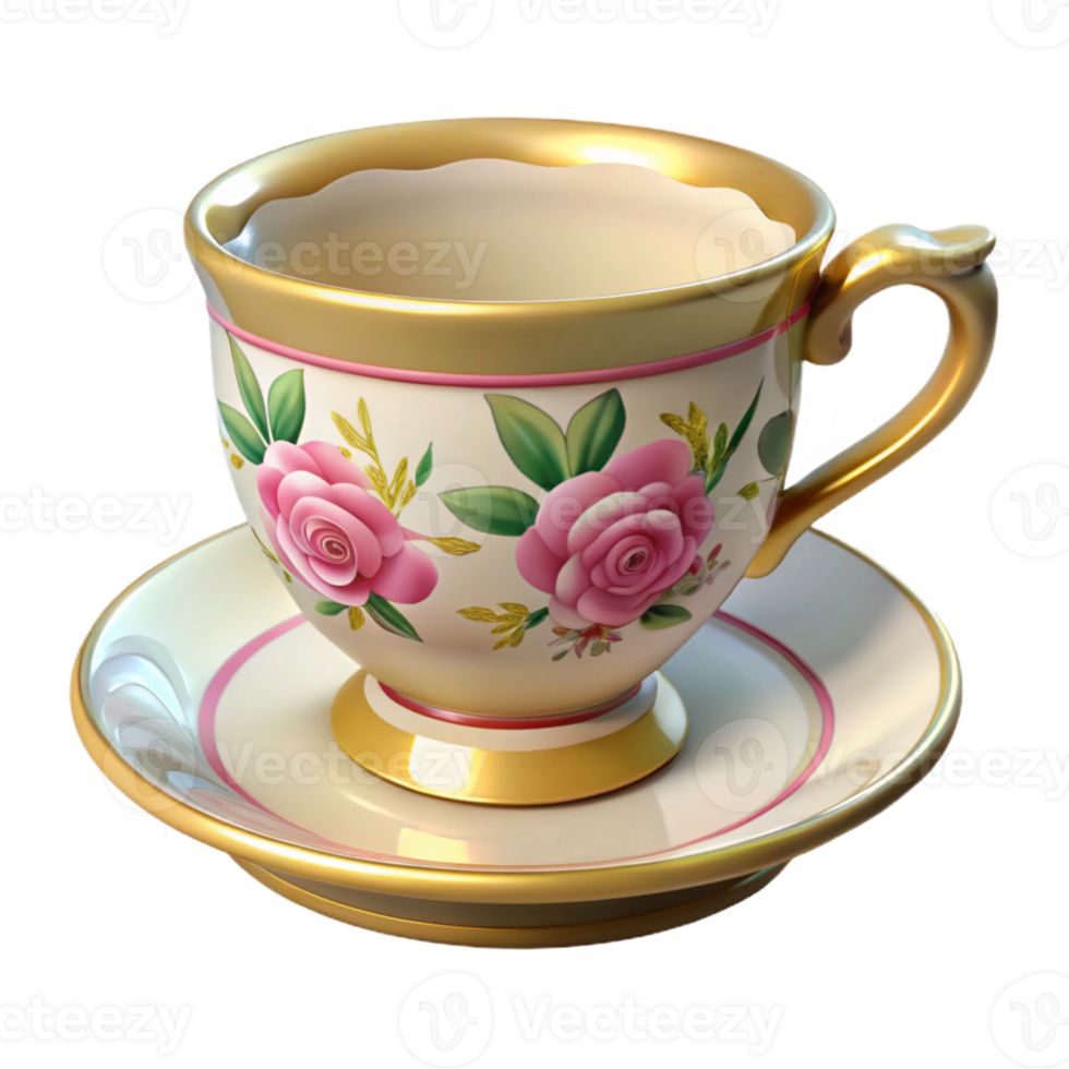 3D Render Rose Teacup and Saucer Illustration png