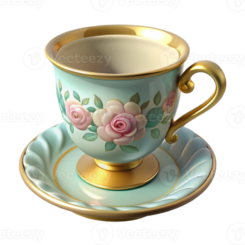 Elegant 3D Render of a Teacup and Saucer png