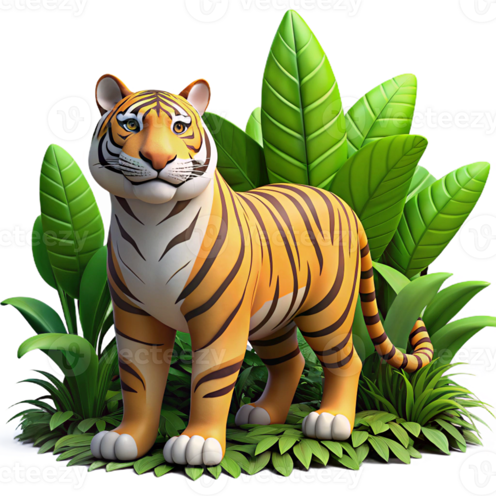 3D Cartoon Tiger in Jungle Setting png