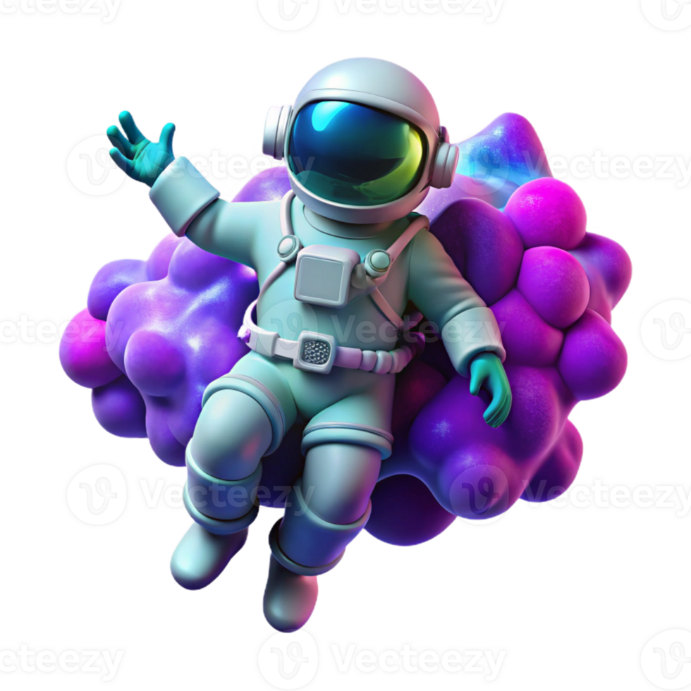 3D Astronaut Floating in Purple Space png