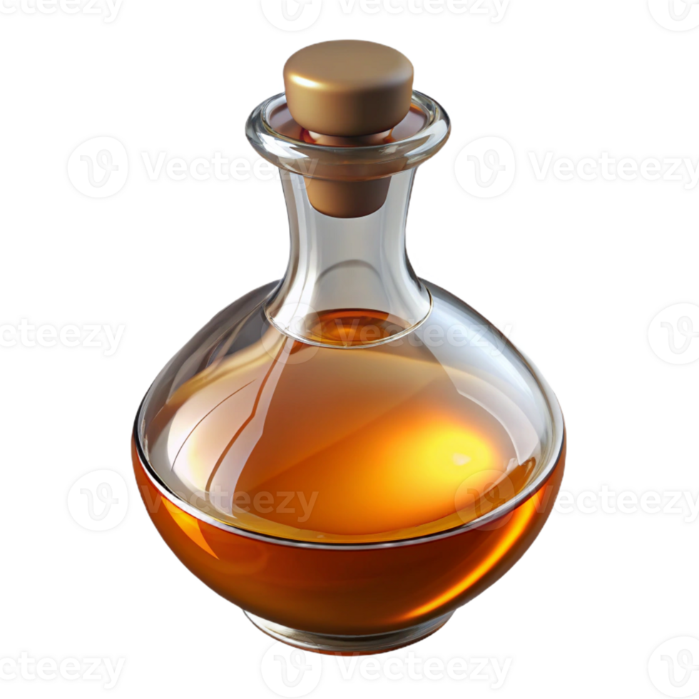 Amber Liquid in Glass Decanter 3D Render png
