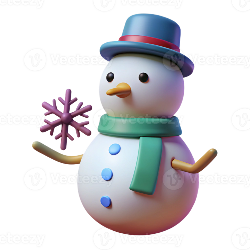 3D Render of Cute Snowman Holding Snowflake png