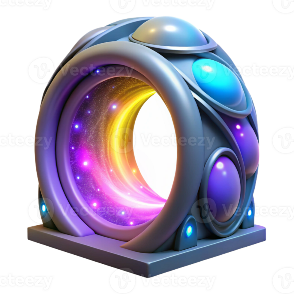 Futuristic 3D Portal with Glowing Lights and Stars png