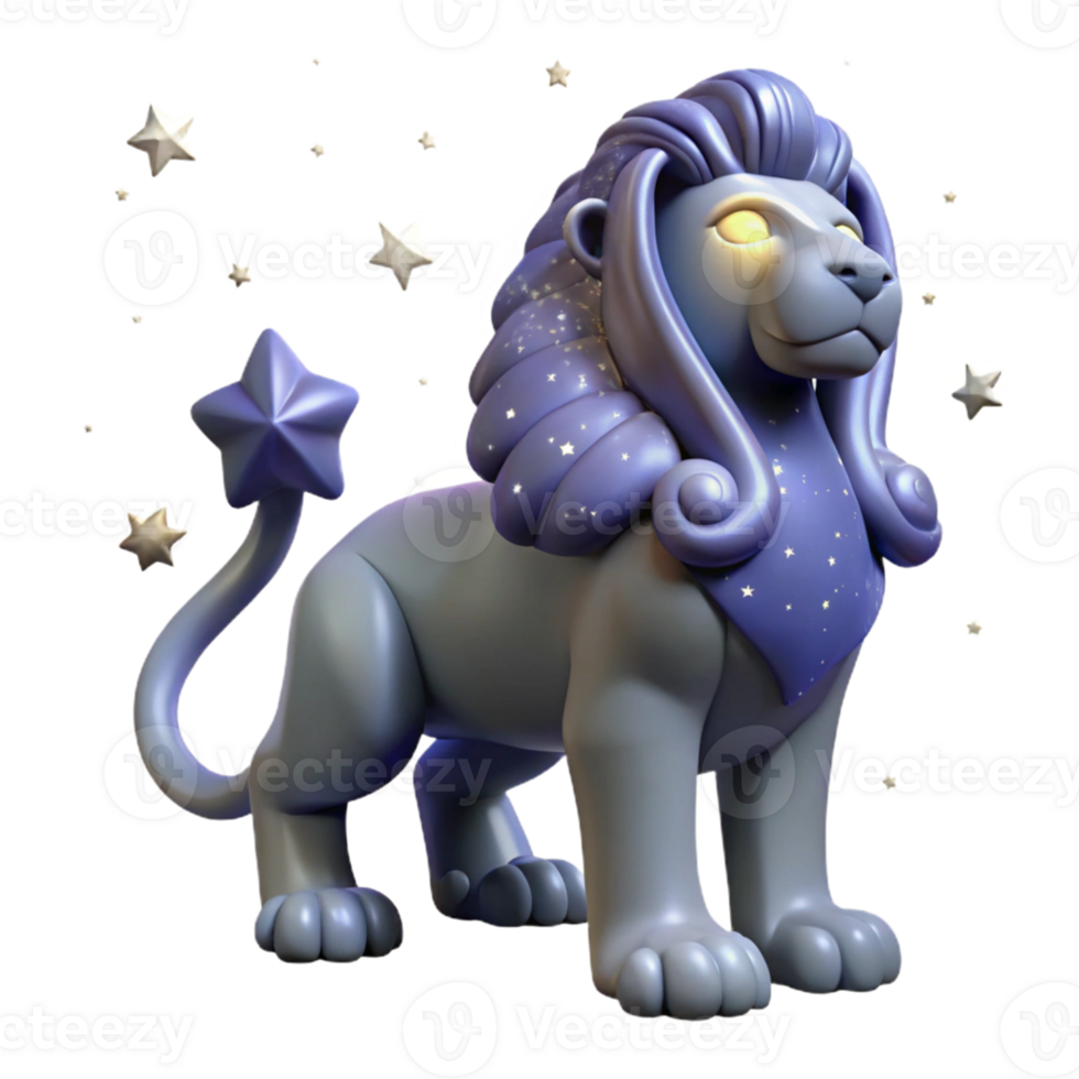 3D Render of a Purple Lion with Stars png