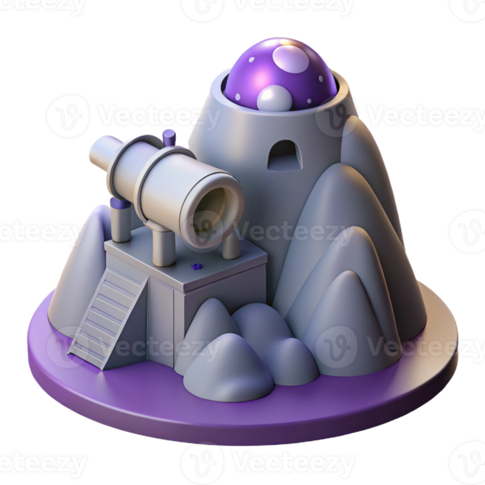 3D Rendered Mountain Scene with Telescope png