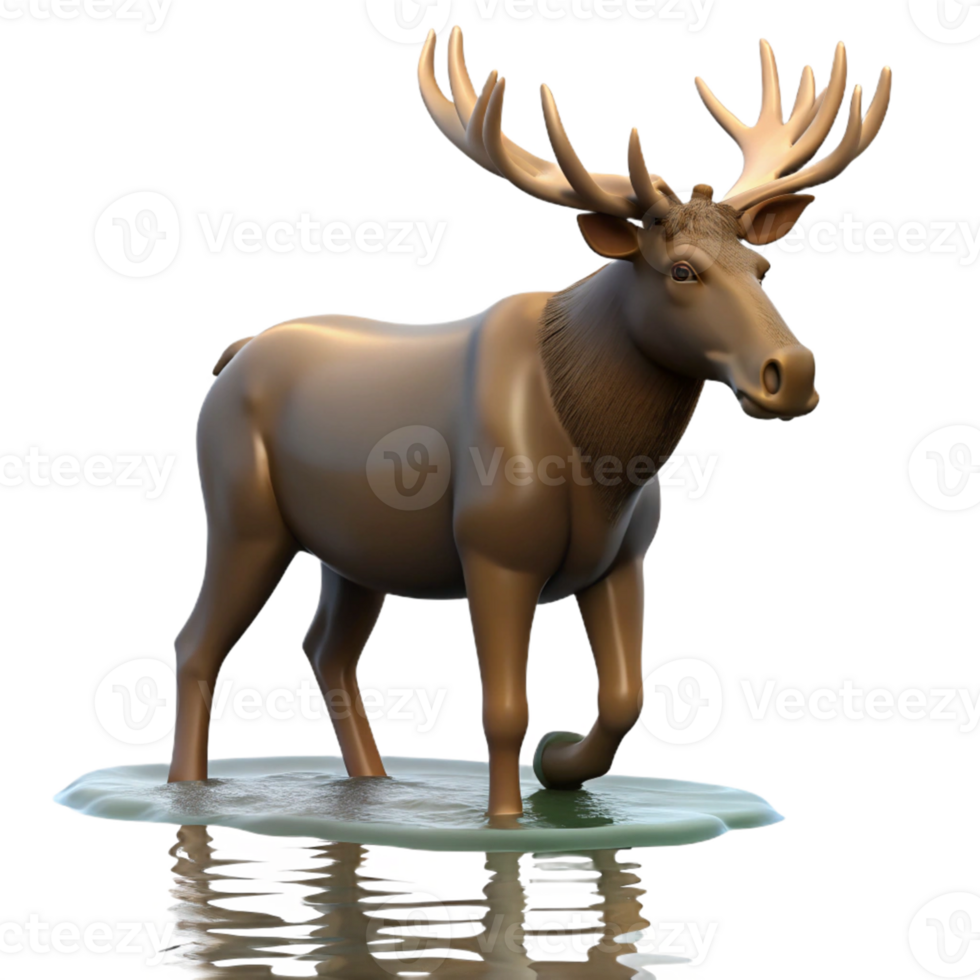 3D Render of a Brown Moose Standing in Water png