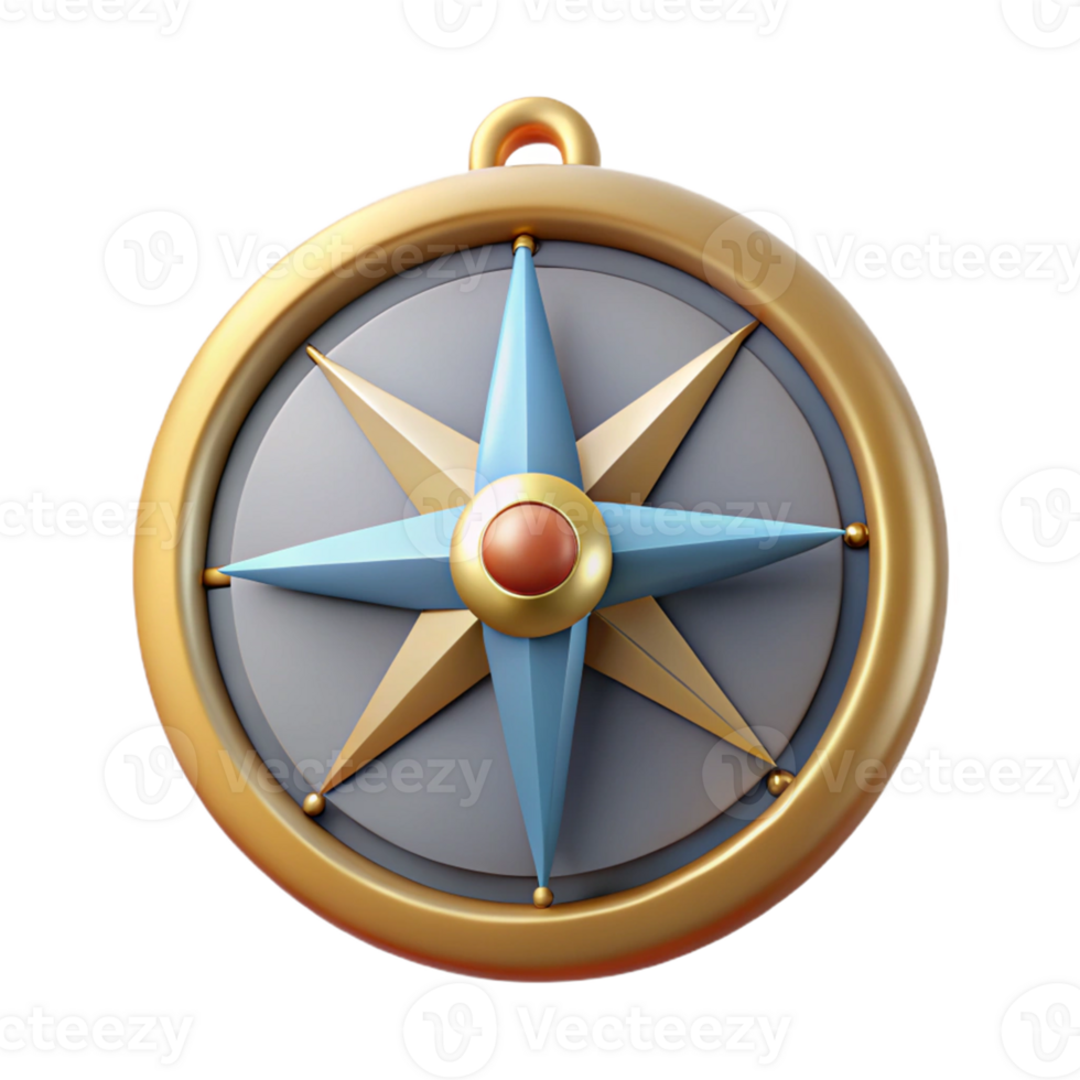 3D Compass Illustration with Gold Frame png