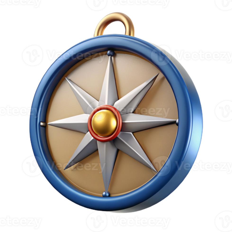 3D Compass Illustration with Gold Handle and Blue Rim png