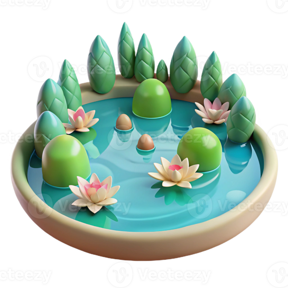3D Illustration of a Small Pond with Water Lilies png