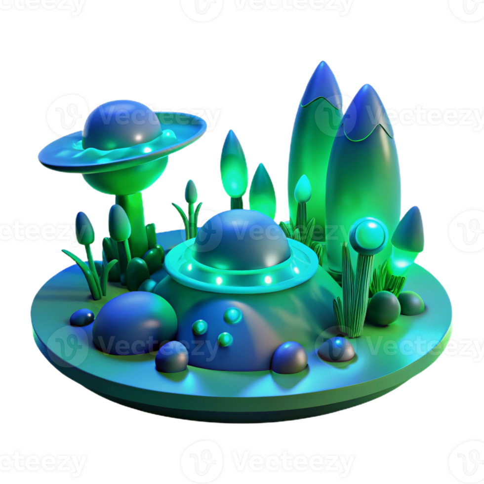 Glowing 3D Alien Landscape Illustration png