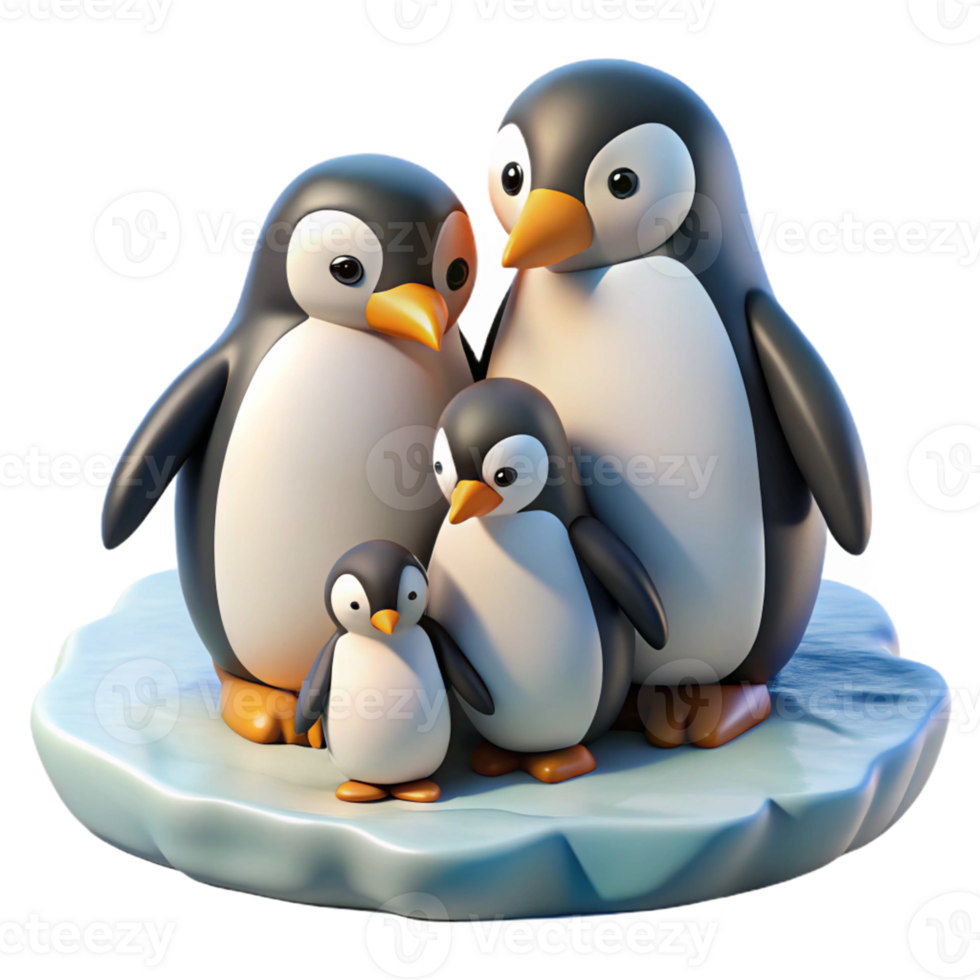Adorable Penguin Family 3D Render png
