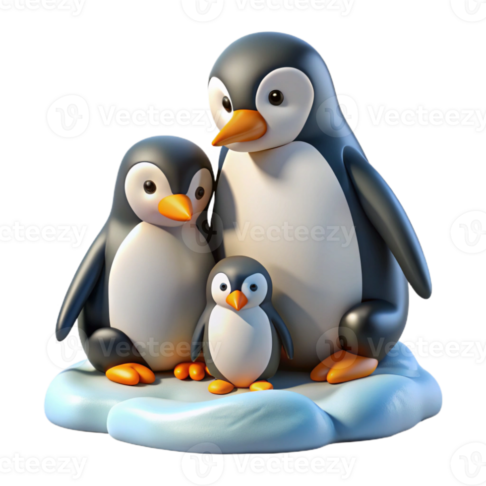 3D Render Penguin Family on Ice png