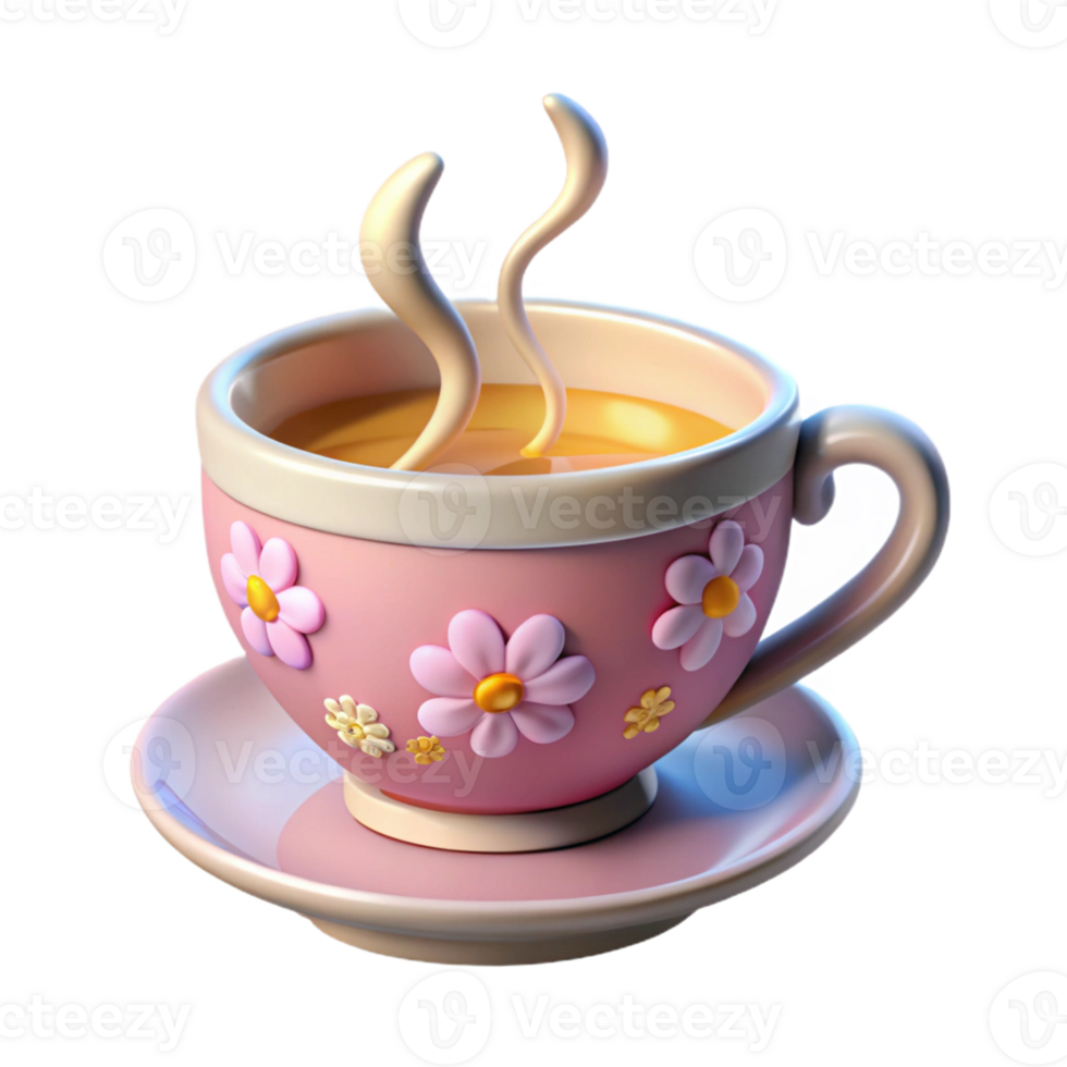 3D Illustration of a Pink Teacup with Flowers png
