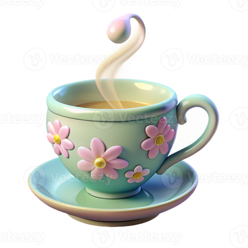 3D Rendered Floral Teacup png